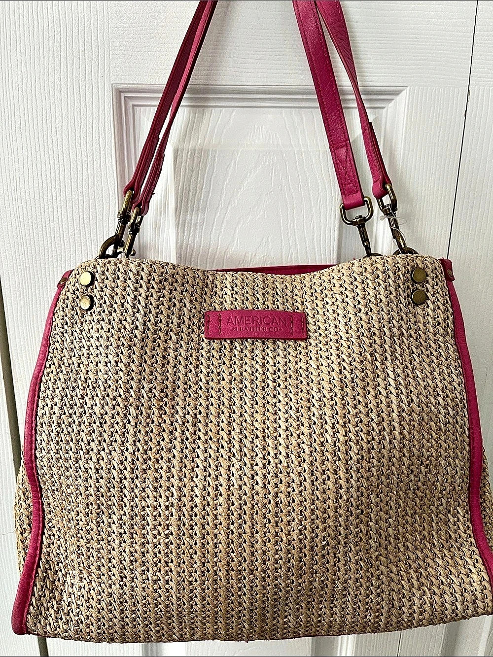 American Leather co Woven Shoulder Bag in Pink & Tan